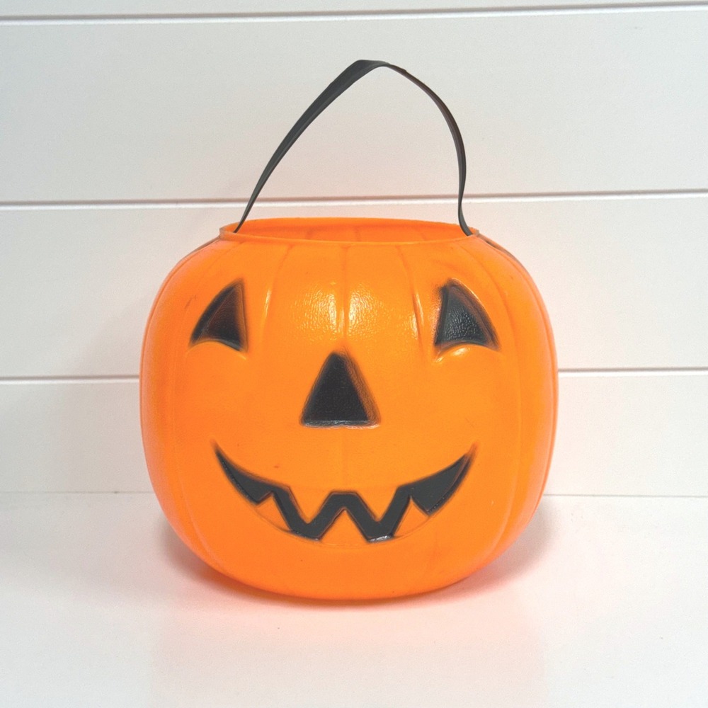 Vintage Empire Blow Mold Jack O Lantern Pumpkin Pail Bucket Orange Candy Bucket
